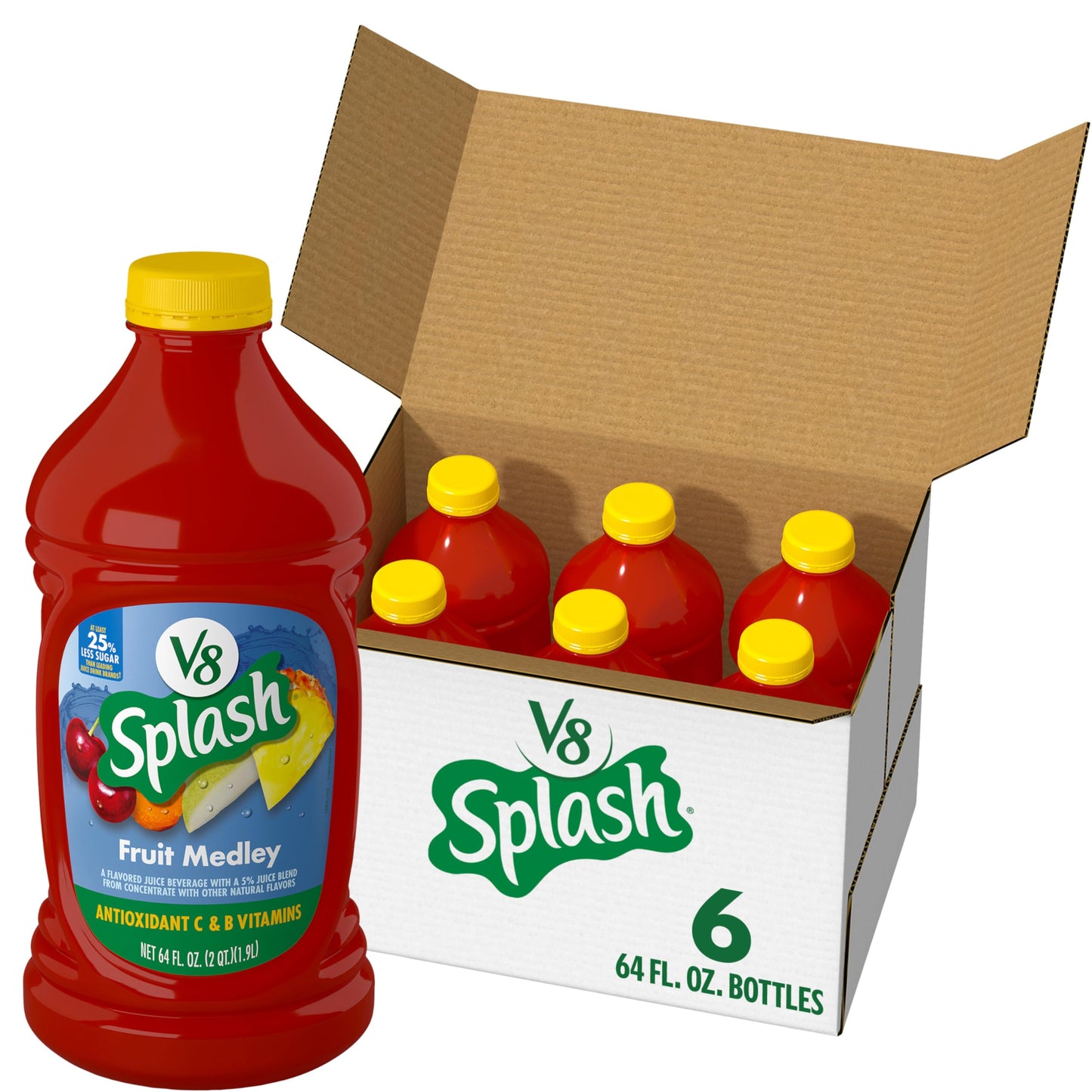 V8 Splash Fruit Medley Juice Beverage, 64 fl oz Bottle, Pack of 6