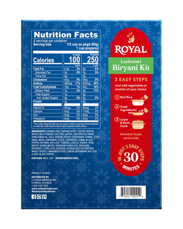 Royal Lucknowi Biryani Kit - White Basmati Rice, Biryani Paste, And Whole Spices - 11.5 Oz Box