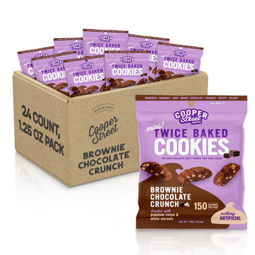 Cooper Street Italian Biscotti Cookies - Twice Baked Biscotti Style Cookie Biscuits In Delicious Brownie Chocolate Crunch | Crispy, Light And Healthy Cookies | Peanut & Dairy Free | 1.25Oz - 24 Pack