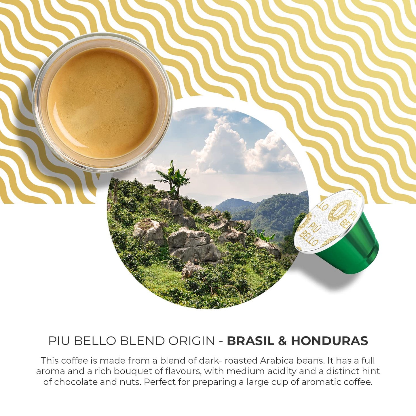 PIU BELLO Espresso Coffee Pods for Nespresso - Rich & Balanced Taste - 60 Count Pack