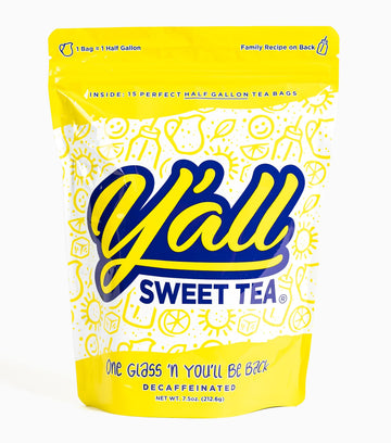 Yall Sweet Tea Decaf Iced Tea Bags, 1/2 Gallon Size, 15 Bags, Quick Brew, As Seen on Shark Tank