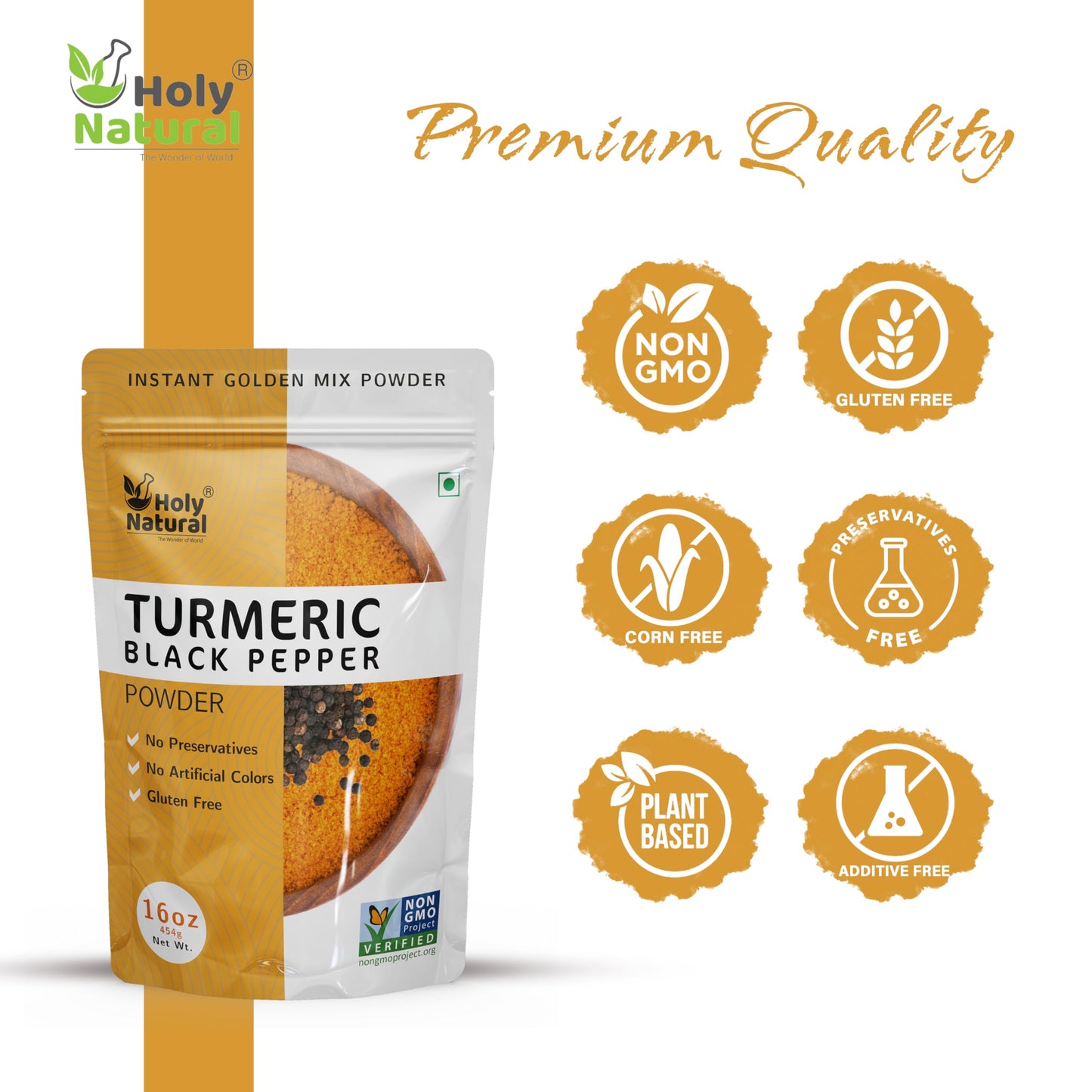 Holy Natural Turmeric Black Pepper Powder, Vegan, Gluten-Free, 1 Pound