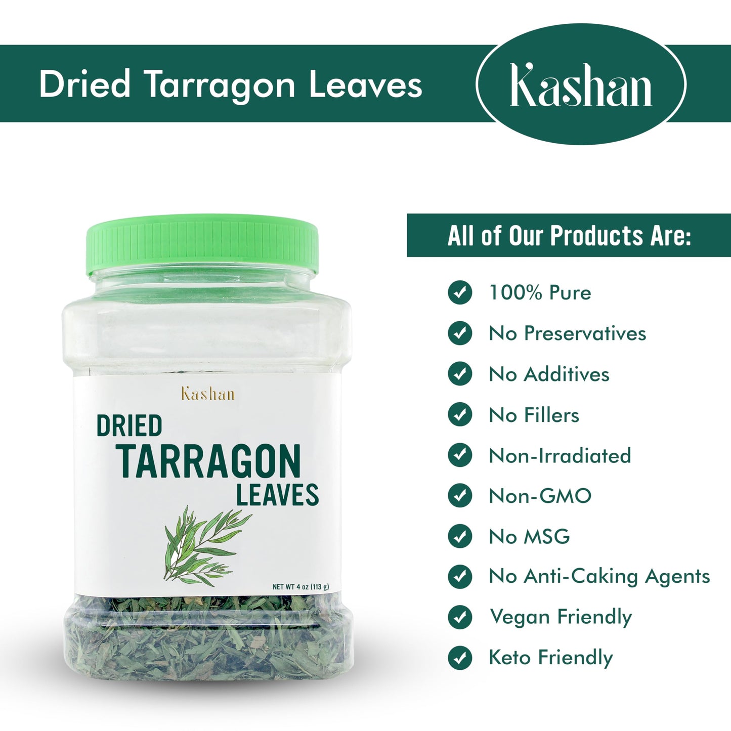 Kashan Dried Tarragon Leaves, Great Aromatic Seasoning For Food Flavoring, Salad, Soups And Meat, Garnish, Vegetarian 4Oz (113G)