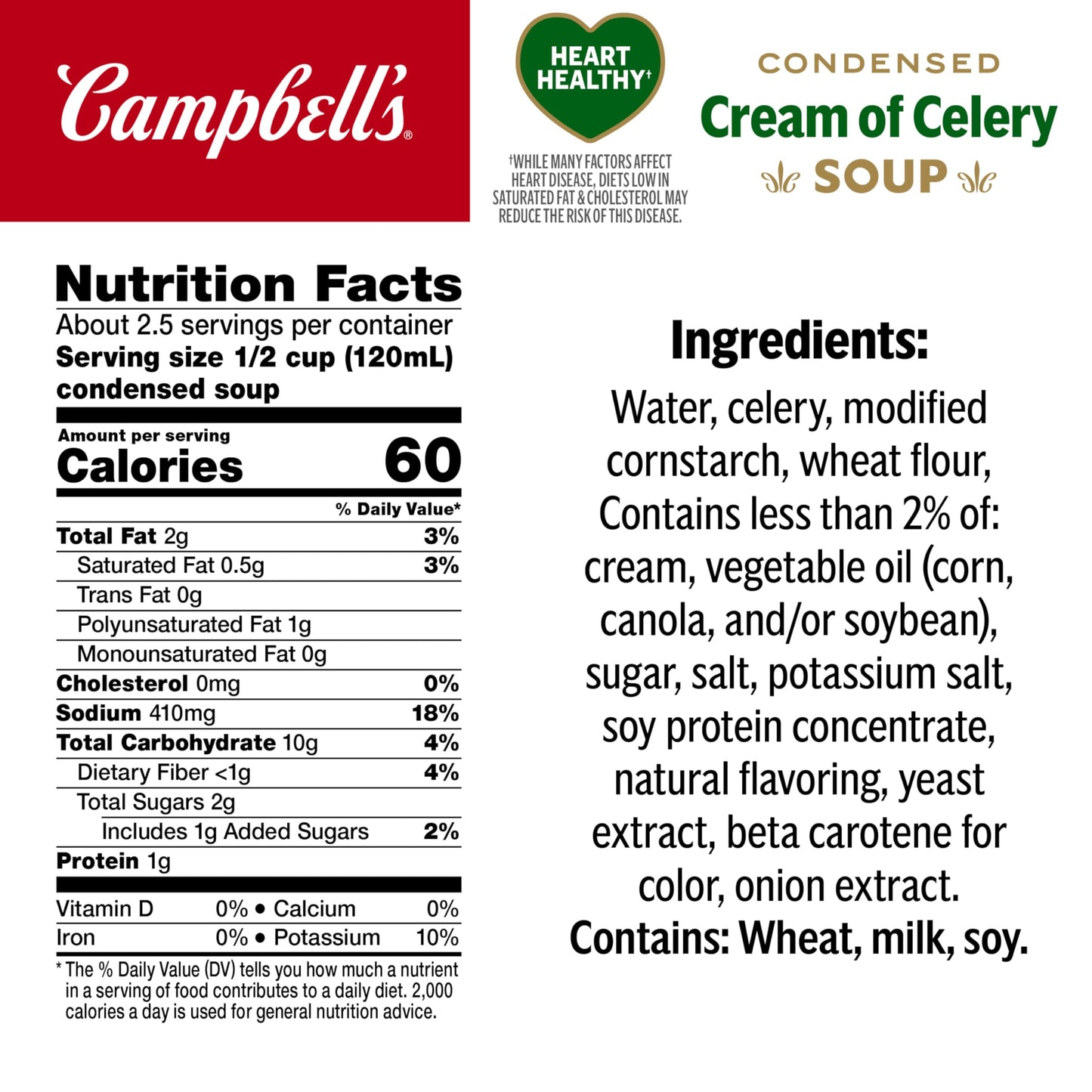 Campbell'S Condensed Heart Healthy Cream Of Celery Soup, 10.5 Oz Can (12 Pack)