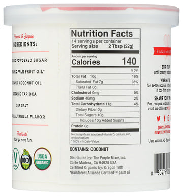 Miss Jones Baking Organic Buttercream Frosting, Perfect For Icing And Decorating, Vegan-Friendly: Vanilla (Pack Of 1)