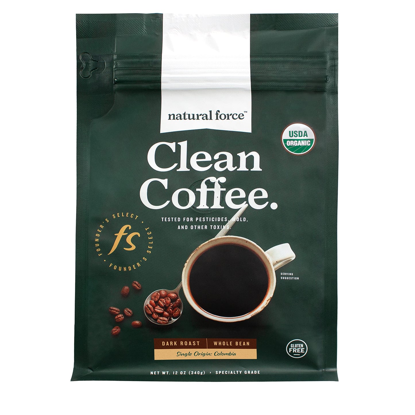 Natural Force - Organic Clean Coffee Dark, Mold Mycotoxin Free, Lab Tested For Toxins Purity, Low Acidity, Incredible Taste A