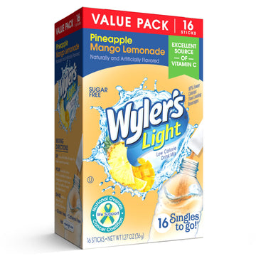 Wyler s Light Singles To Go Powder Packets, Water Drink Mix, 16 Count, 6 Boxes (96 Single Servings) (Pineapple Mango Lemonade)