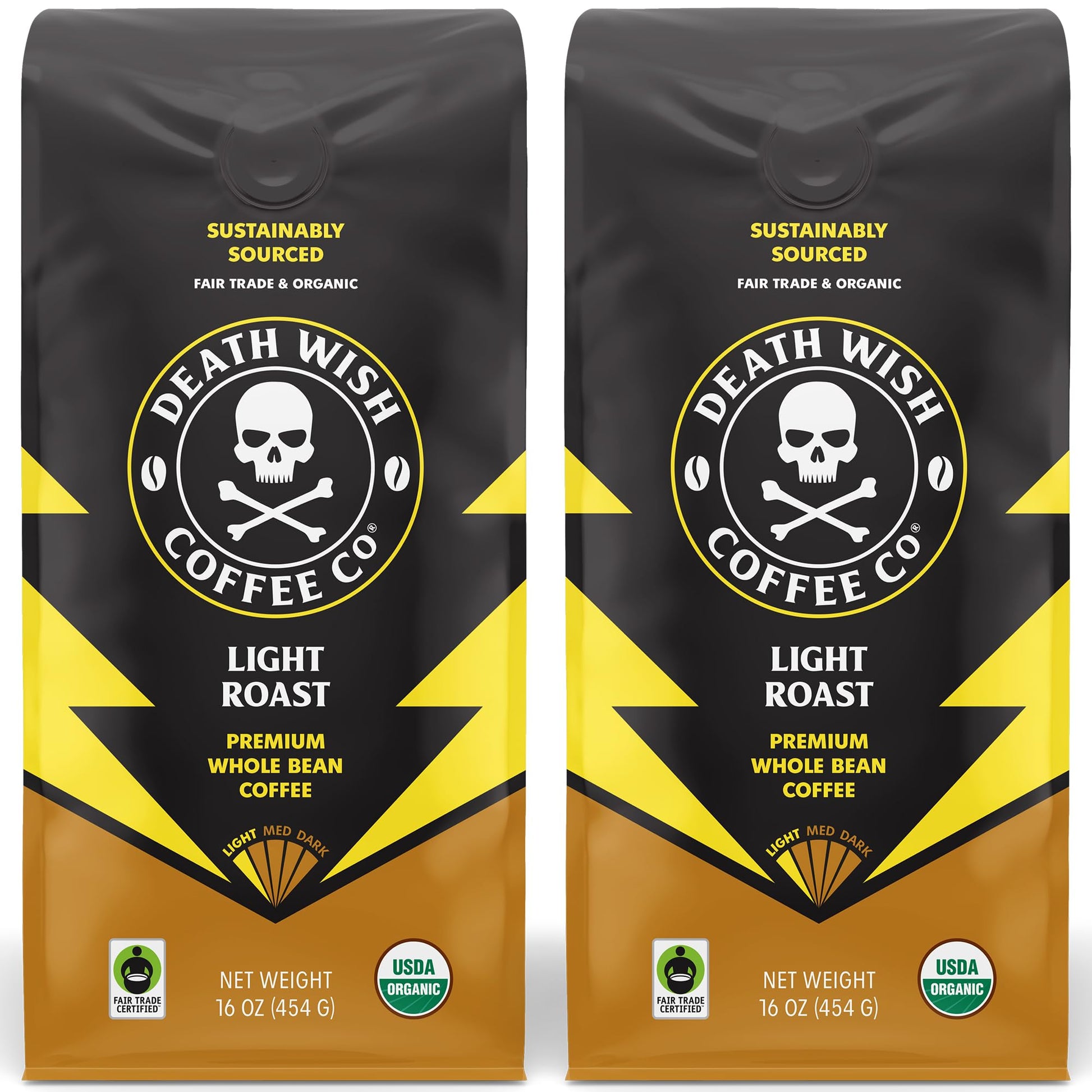 Death Wish Coffee - Light Roast Whole Bean Coffee, Organic and Fair Trade (2 pack)