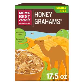 Moms Best Honey Grahams Breakfast Cereal, Honey Graham Cereal Made with Real Honey, No High-Fructose Corn Syrup, No Artificial