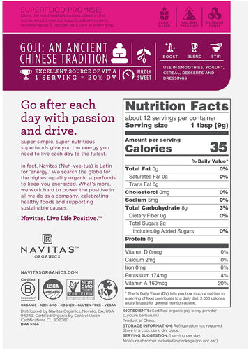 Navitas Organics Goji Powder - Organic, Non-GMO, 4oz Bag, 12 Servings, Sulfite-Free