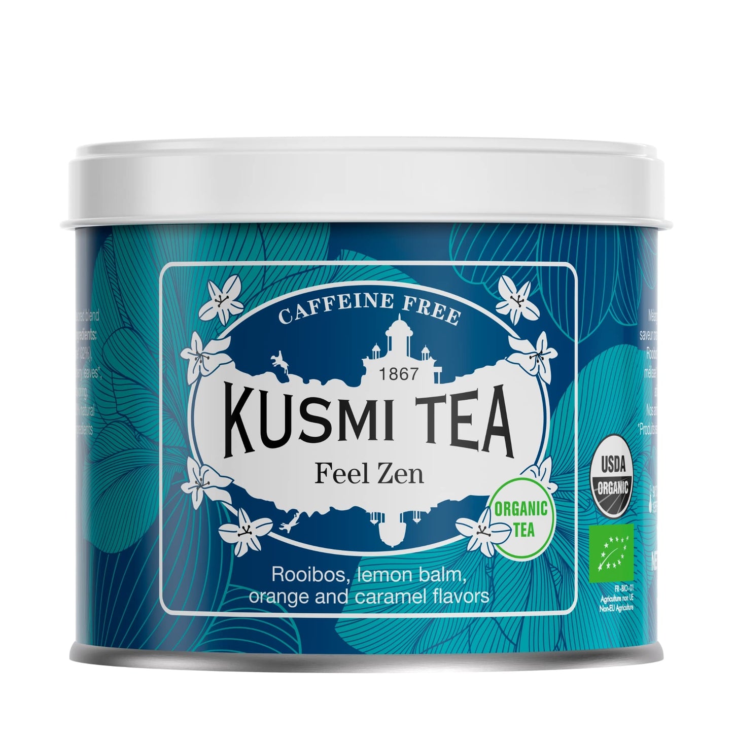Kusmi Tea - Feel Zen - Organic Herbal Tea Blend Of Rooibos With Notes Of Apple Lemon Orange & Caramel - Energy Blend Free Tea - Loose Leaf Tea - Tin Box Of 3.5 Oz - Quantity For About 50 Cups