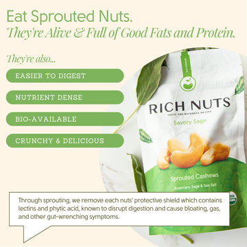 Rich Nuts Savory Sage Gourmet Sprouted Cashews | Vegan, Paleo, Keto | Made with Organic Rosemary, Sage, and Sea Salt | Non-Roast