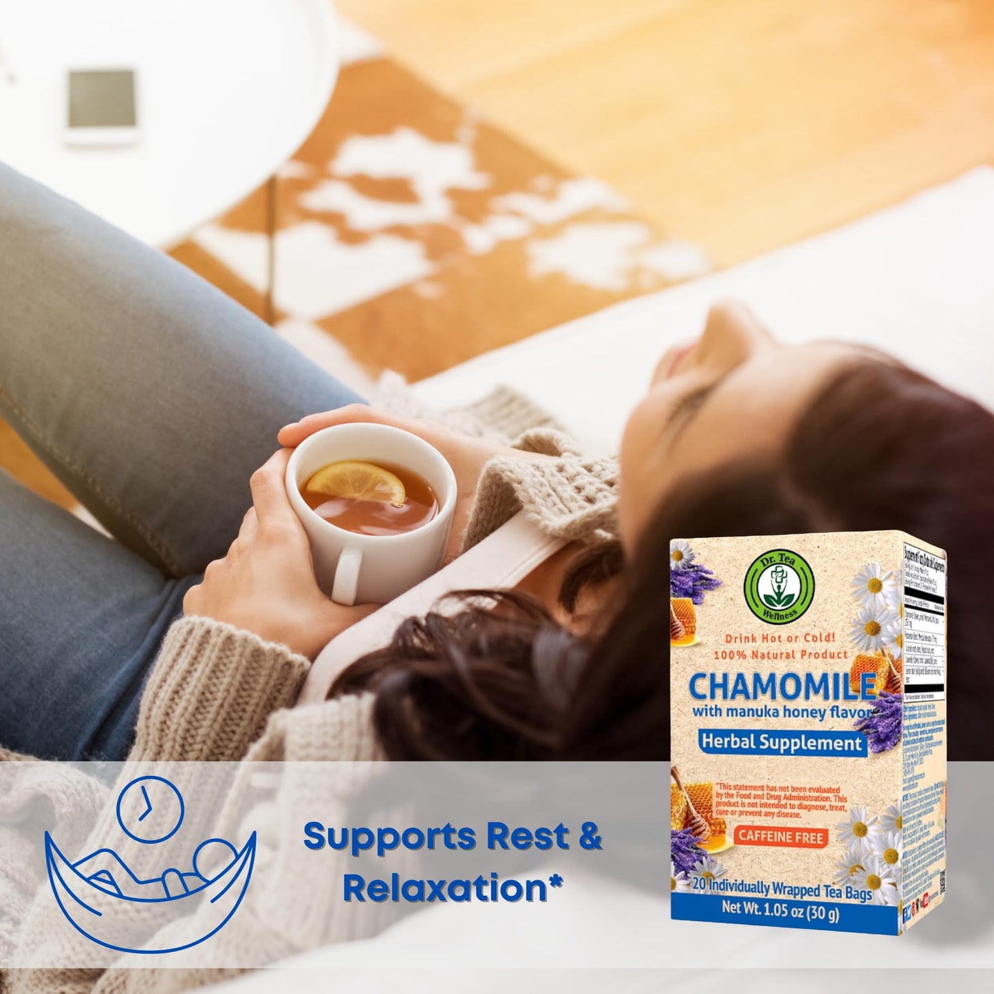 Dr. Tea Wellness Chamomile Herbal Tea With Honey Flavor - 20 Tea Bags