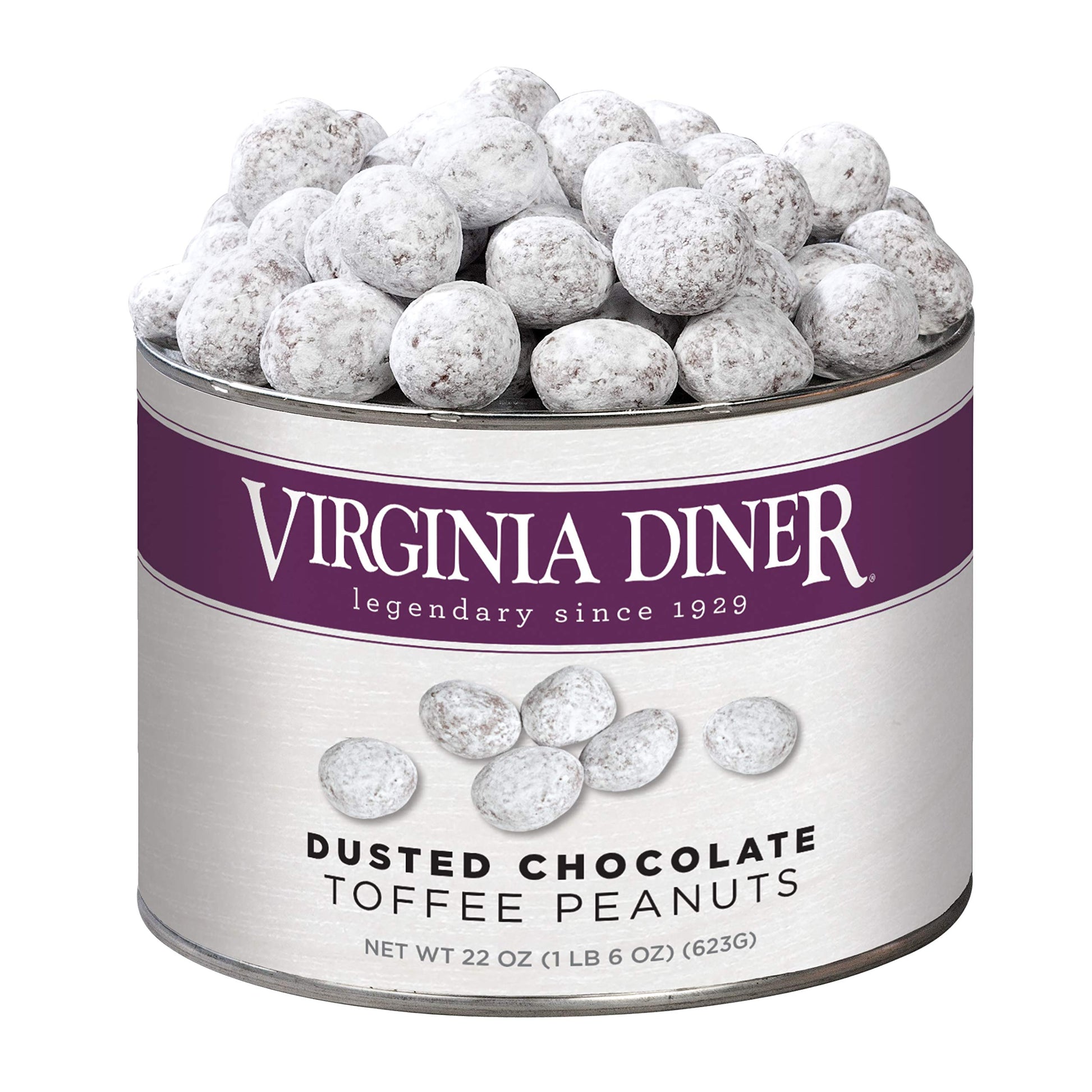 Virginia Diner - Gourmet Natural Extra Large Dusted Chocolate Toffee Virginia Peanuts, 22 Ounce Tin