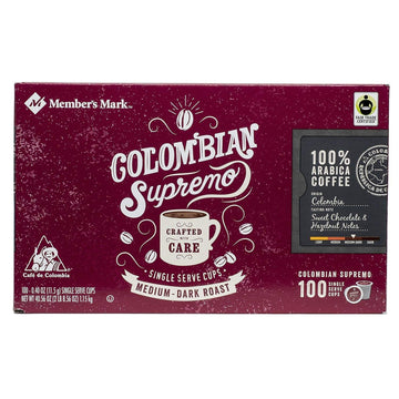Member'S Mark Colombian Supremo Coffee 100 Single-Serve Cups. A1L8