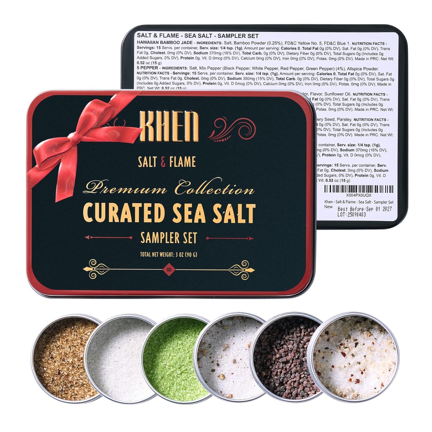 Curated Sea Salt Gift Set Of 6 - Gourmet Chefs Collection Finishing Seasoning Variety Pack - Tin Gift Box | Sampler Cooking Grilling & Baking | Assorted Natural Blends Foodies & Special Occasions