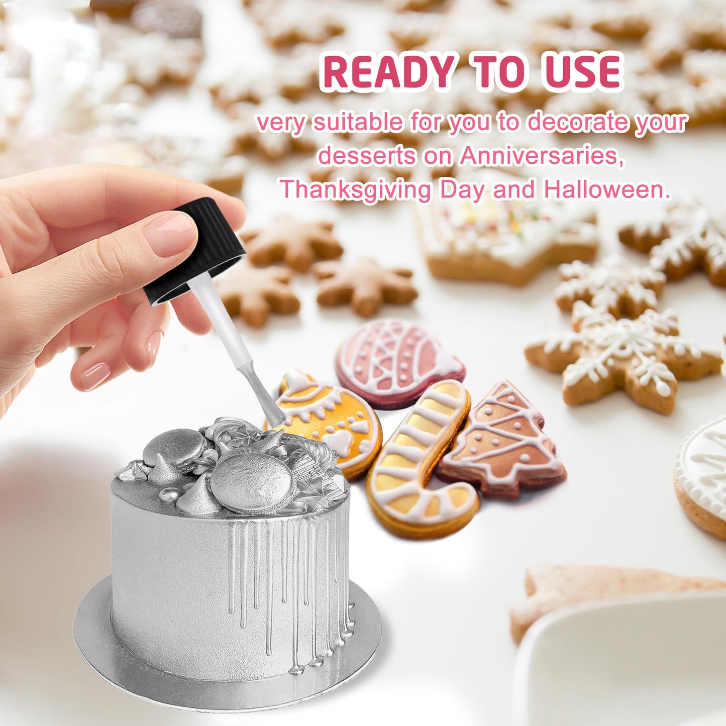 DecorRom Edible Glitter Paint - Metallic Cake Paint, Food Grade, 2 fl. oz, Pink