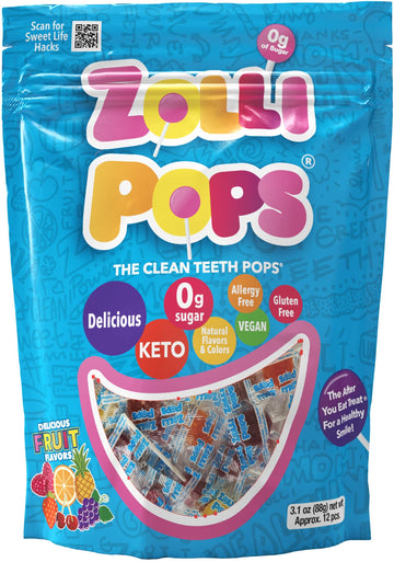 Zollipops Clean Teeth Lollipops - Anticavity Sugar Free Candy For A Healthy Smile Great For Kids, Diabetics And Keto Diet. Natur