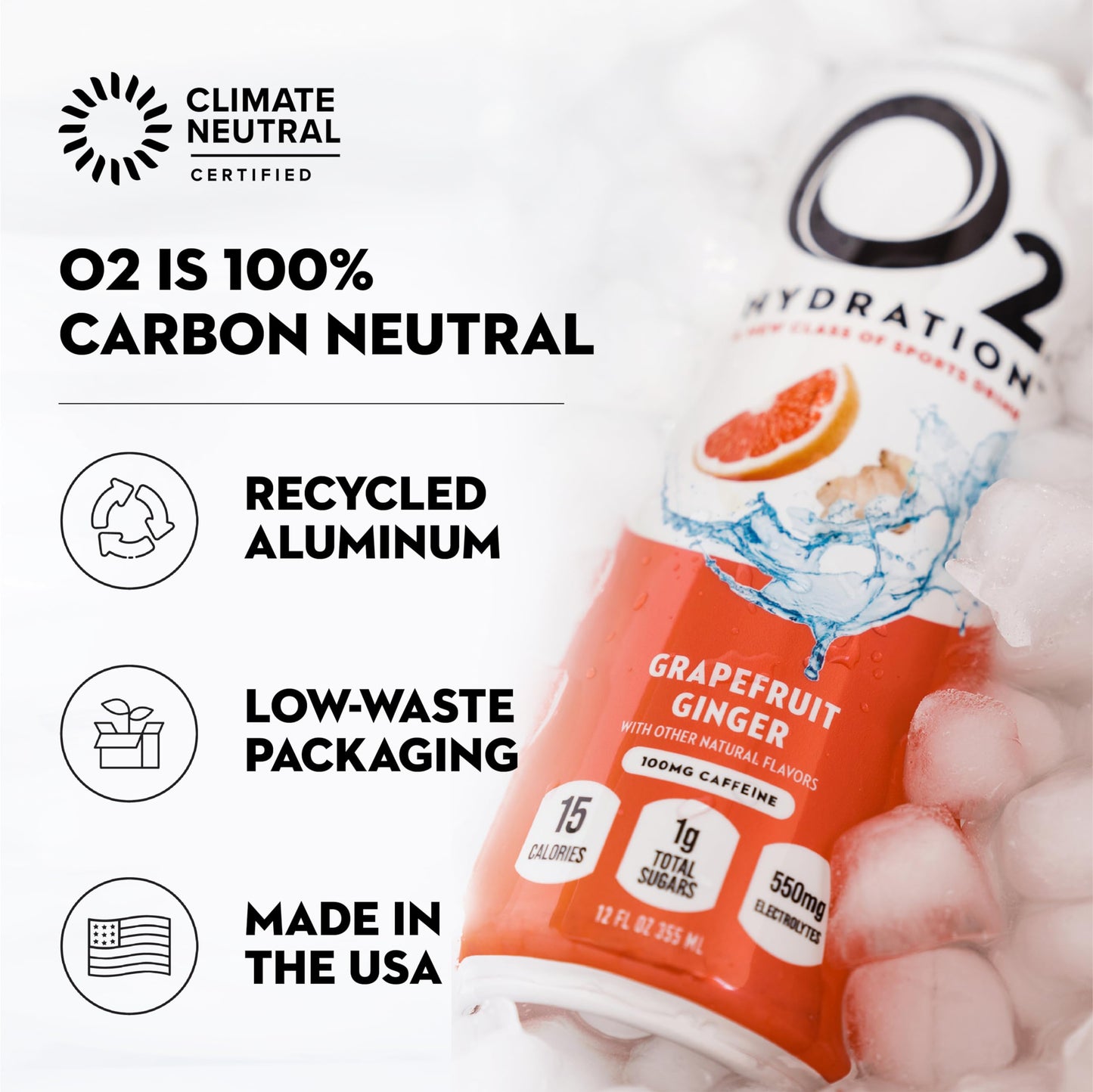O2 Grapefruit Ginger Post Workout Recovery Drink - Caffeinated Electrolyte Drink For Daily Hydration