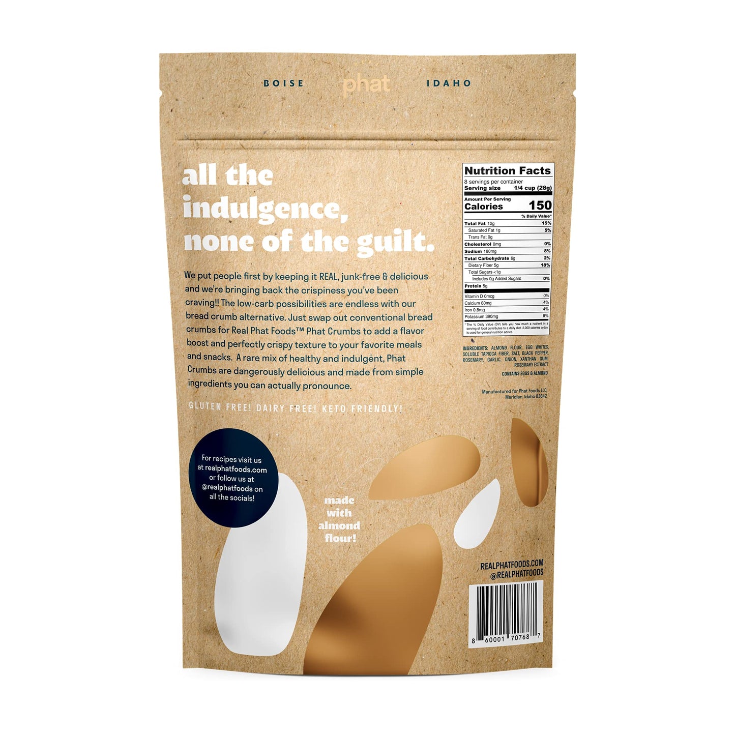 Real Phat Foods Keto Bread Crumbs - Gluten Free Bread Crumbs 1 Net Carb - Paleo, Dairy Free, Low Carb, Grain Free, Almond Flour