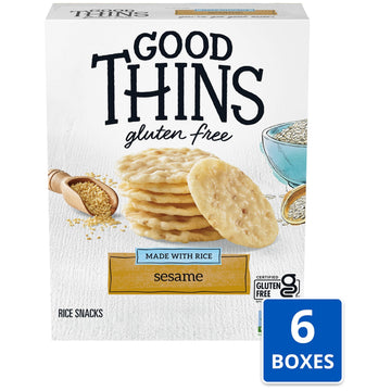 Good Thins Sesame Rice Snacks Gluten Free Crackers, Bulk Snack Crackers, 6-3.5 Oz Boxes