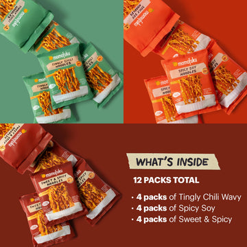 Momofuku Ramen Noodle Spicy Variety Pack by David Chang, 12 Meals of Air-Dried Instant Noodles with Spicy Sauce