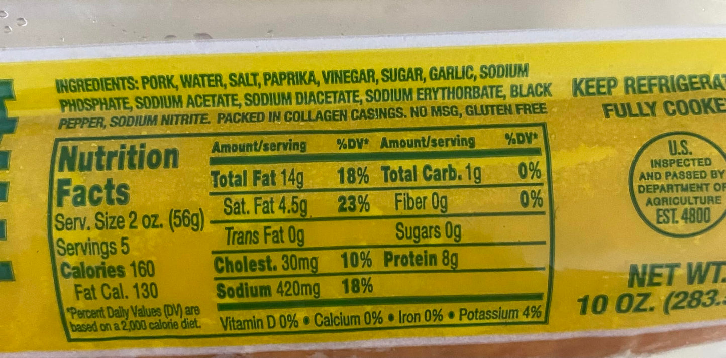 Purity Portuguese Sausage - Mild 10Oz/Ea 8 Pack