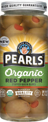 Pearls Organic Red Pepper Stuffed Green Olives, Pack of 6 Jars, 6.7 oz Each