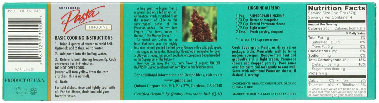 Ancient Harvest Organic Quinoa Pasta, Linguine, 8 Ounce (Pack Of 12)
