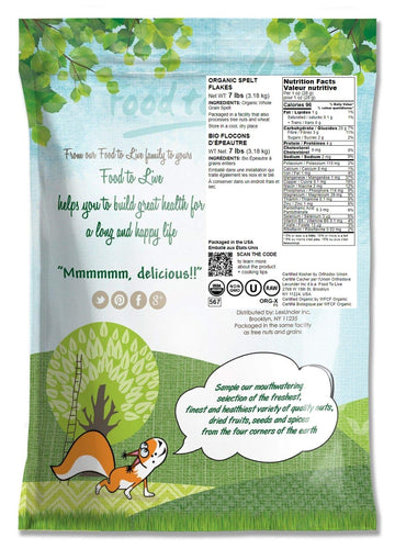 Food To Live Organic Spelt Flakes, 7 Pounds - Rolled Spelt Made From Whole Grain Non-Gmo Berries, Uncooked, Raw Whole Foods, Veg