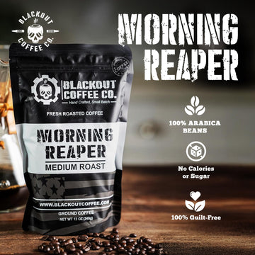 Blackout Coffee Morning Reaper Ground Coffee - Medium Roast, Bold & Strong Flavor - Freshly Roasted 12oz Bag, American Made
