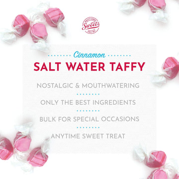 Sweet Candy Company Salt Water Taffy Individually Wrapped- Salt Water Taffy Candy Bulk, Old Fashioned Cinnamon Flavor, Soft & Chewy, Single Flavor Assortment, Gluten Free - 3 Lb Bag, Cinnamon Flavored