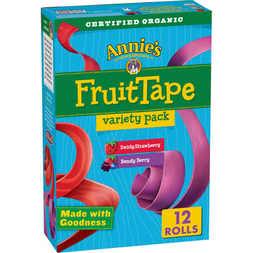 Annies Organic Fruit Tape, Swirly Strawberry and Bendy Berry Flavors, Variety Pack, 12 Rolls, 9 oz