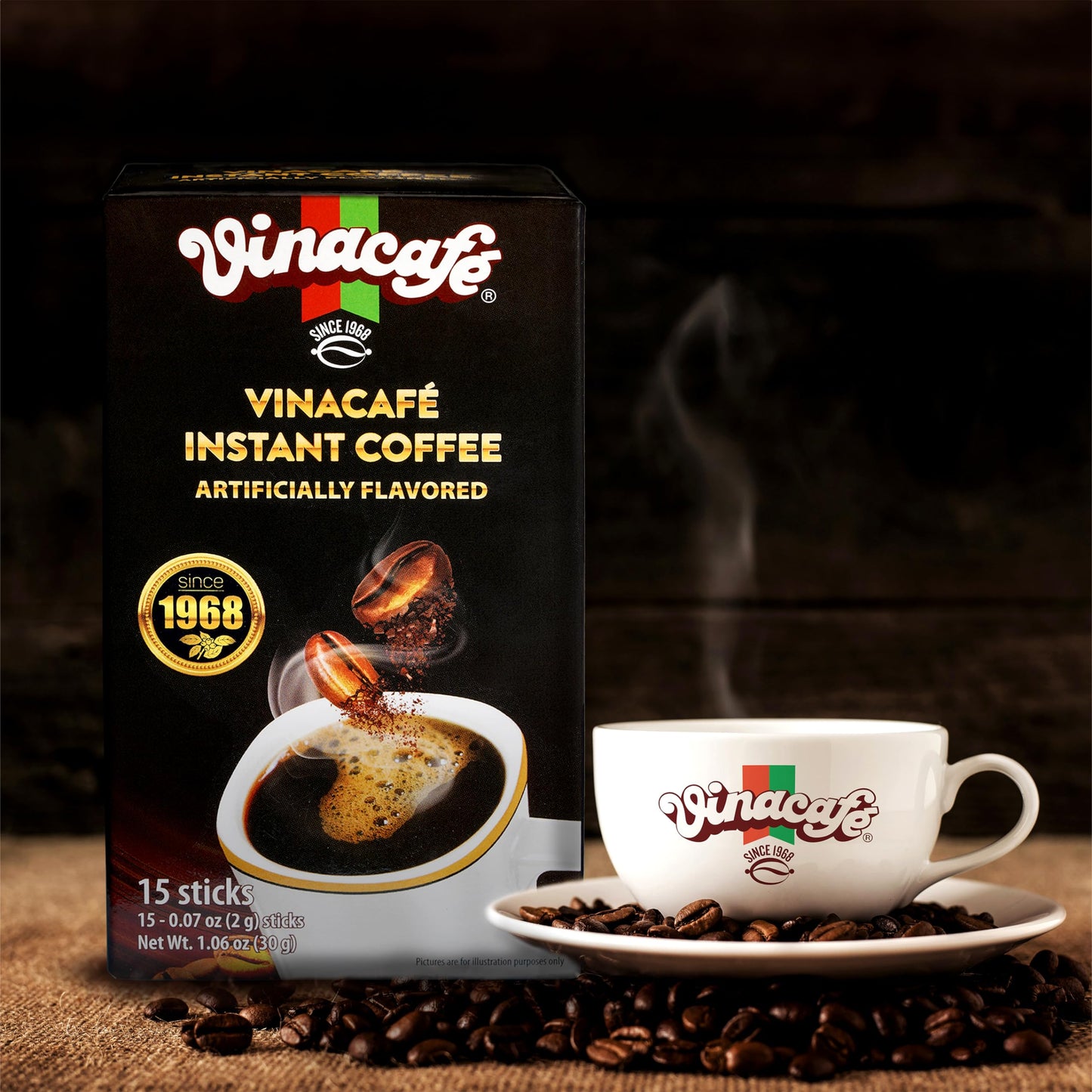 Vinacafe 15 Sticks Black Instant Coffee (0.07 Oz. Per Stick) Vietnamese Instant Coffee Mix, Iced Black Coffee, Cafe Den Da, Sing
