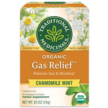 Traditional Medicinals Organic Gas Relief Chamomile Mint Herbal Tea, Relieves Gas & Bloating, (Pack Of 3) - 48 Tea Bags Total