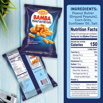 Bamba Peanut Snacks for Families - All Natural Peanut Puffs 3.5 Ounce Large Bag (Pack of 6 x 3.5oz Bags) - Peanut Butter Puffs m