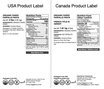 Food To Live - Organic Farro Farfalle Pasta, 1.1 Lb (Pack Of 4) - Italian Whole Wheat And Non-Gmo Bow-Tie Pasta, Single Ingredie