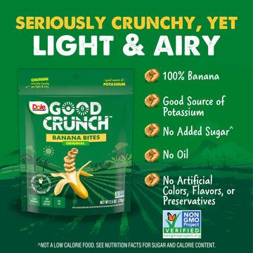 Dole Good Crunch Banana Dried Fruit Bites, Gluten Free & Vegan Snack, 2.5Oz Bags (Pack Of 6)