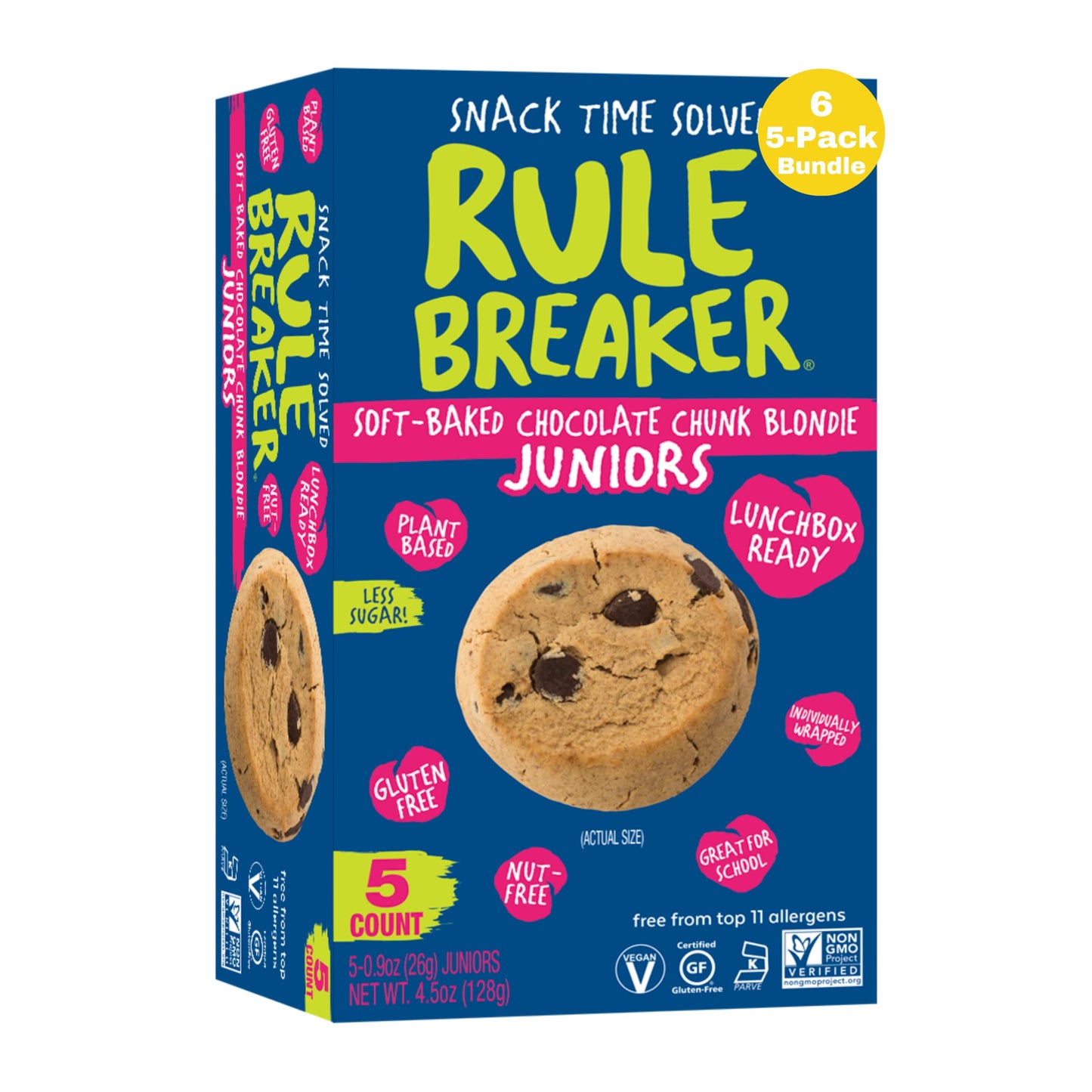 Rule Breaker Vegan & Gluten Free Cookies | Chocolate Chip Junior | Plant-Based Dairy Nut Soy Allergen Free Kosher | Soft-Baked Great Snacks For Kids & 18+ Uses 4.5 Ounce (Pack Of 6)