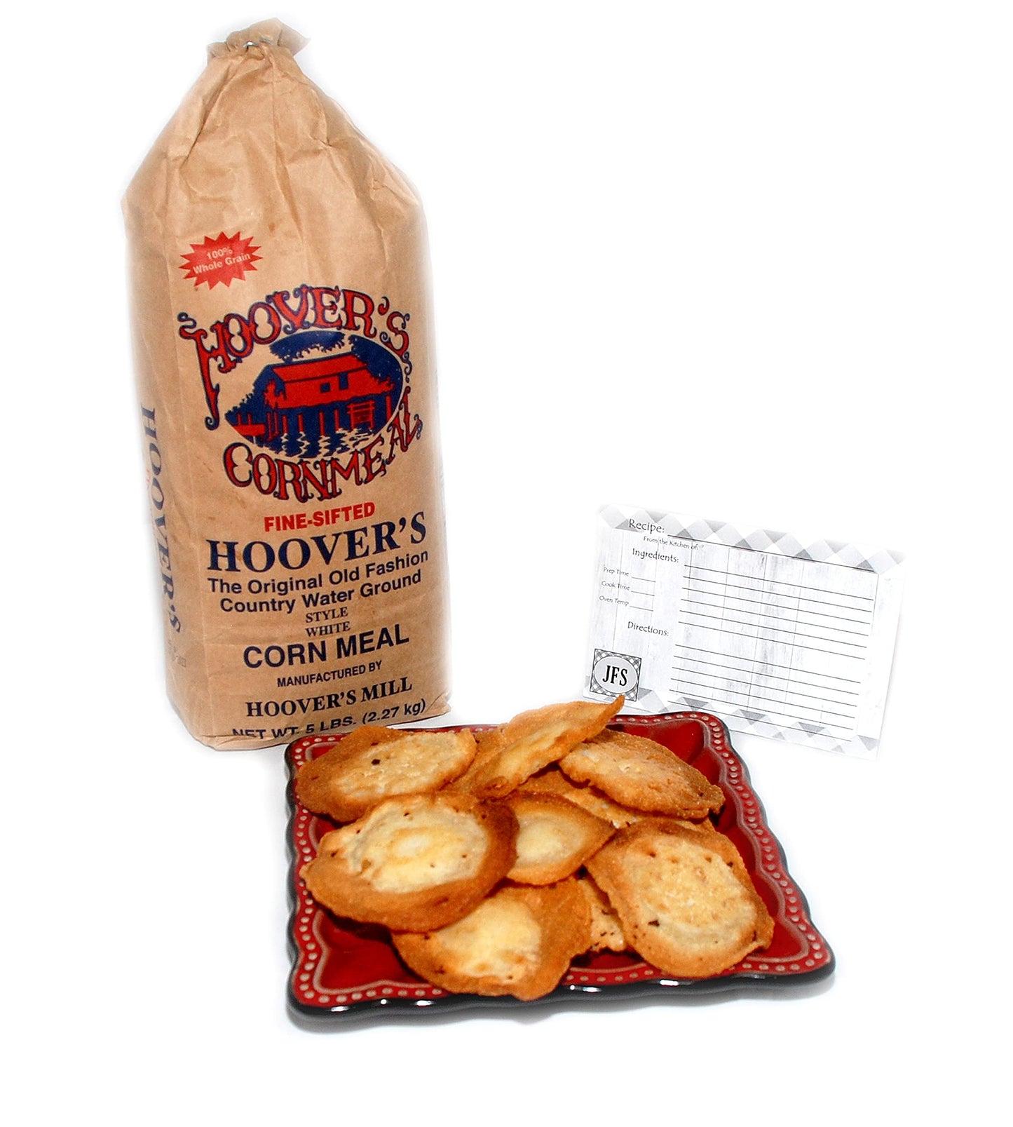 Hoovers Fine-Sifted White Cornmeal 5 Lb. Bag (2.27 Kg)- Water Ground Corn Meal - One Bag Bundled With A Jfs Recipe Card