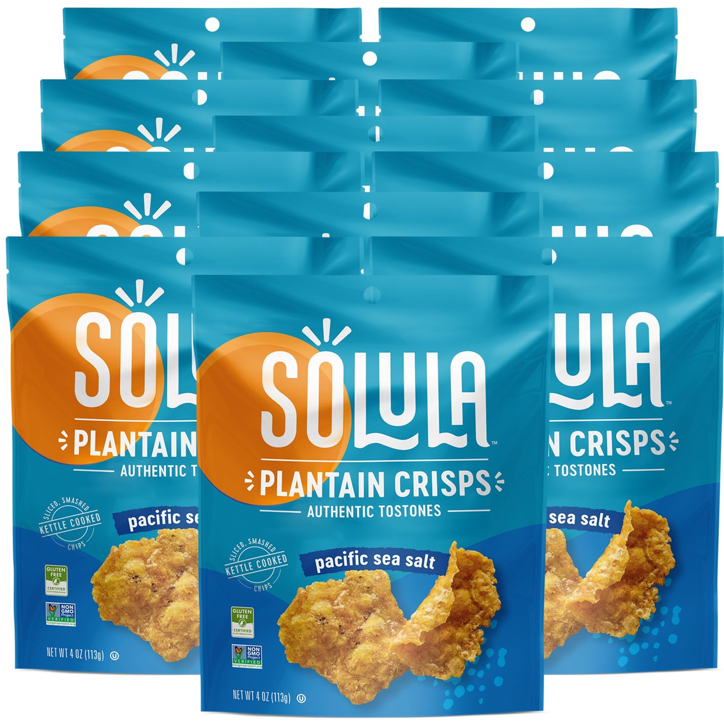 Solula Plantain Crisps Authentic Tostones, Pacific Sea Salt, 4 Ounce (Pack of 12), Kettle Cooked Chips, Gluten Free, Paleo Frien