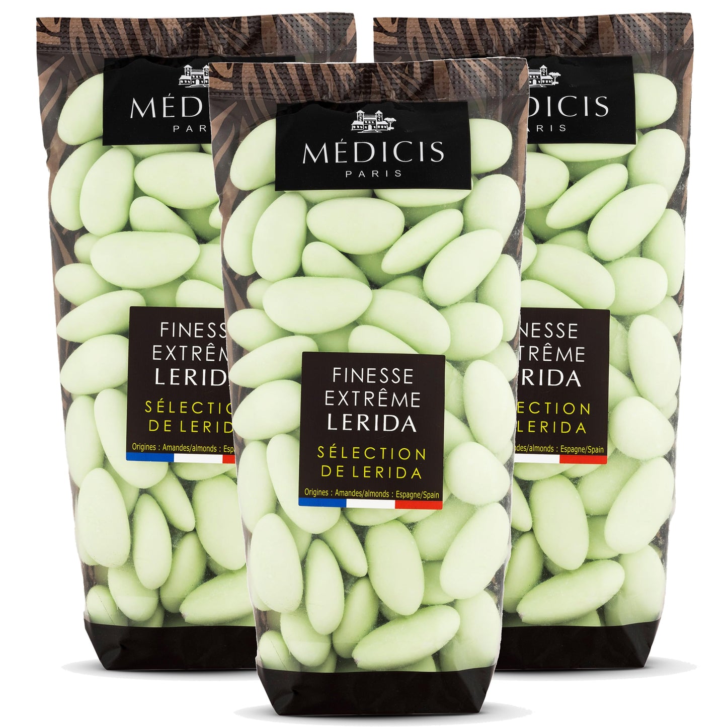 Medicis Top-Grade Candied Almond Dragees (French Jordan Almonds) Sugar Coated Candies Ideal As A Party Favor For Weddings And Baby Showers 75 Count Bag 8.8Oz Green (Pack Of 3)