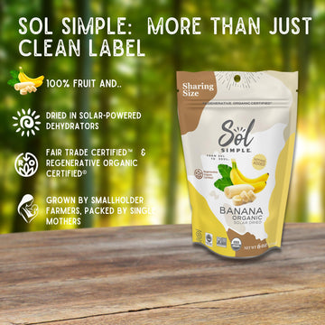 Sol Simple Regenerative Organic Certified, Dried Banana | 3Oz Snack Pack (3 Bags Total) | Dried Fruit | Vegan | Non-Gmo | No Add