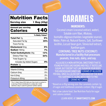 SmartSweets Caramel Candies, Low Sugar, Gluten Free, 1.6oz (Pack of 12), Brown