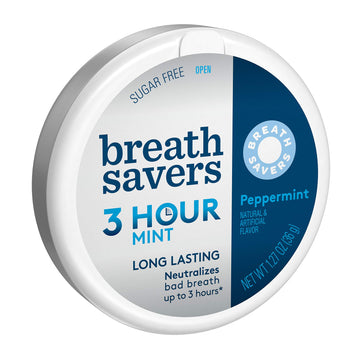 BREATH SAVERS Peppermint Sugar Free Breath Mints, 8 Count Tins, 1.27 oz - Freshen Your Breath Anytime, Anywhere