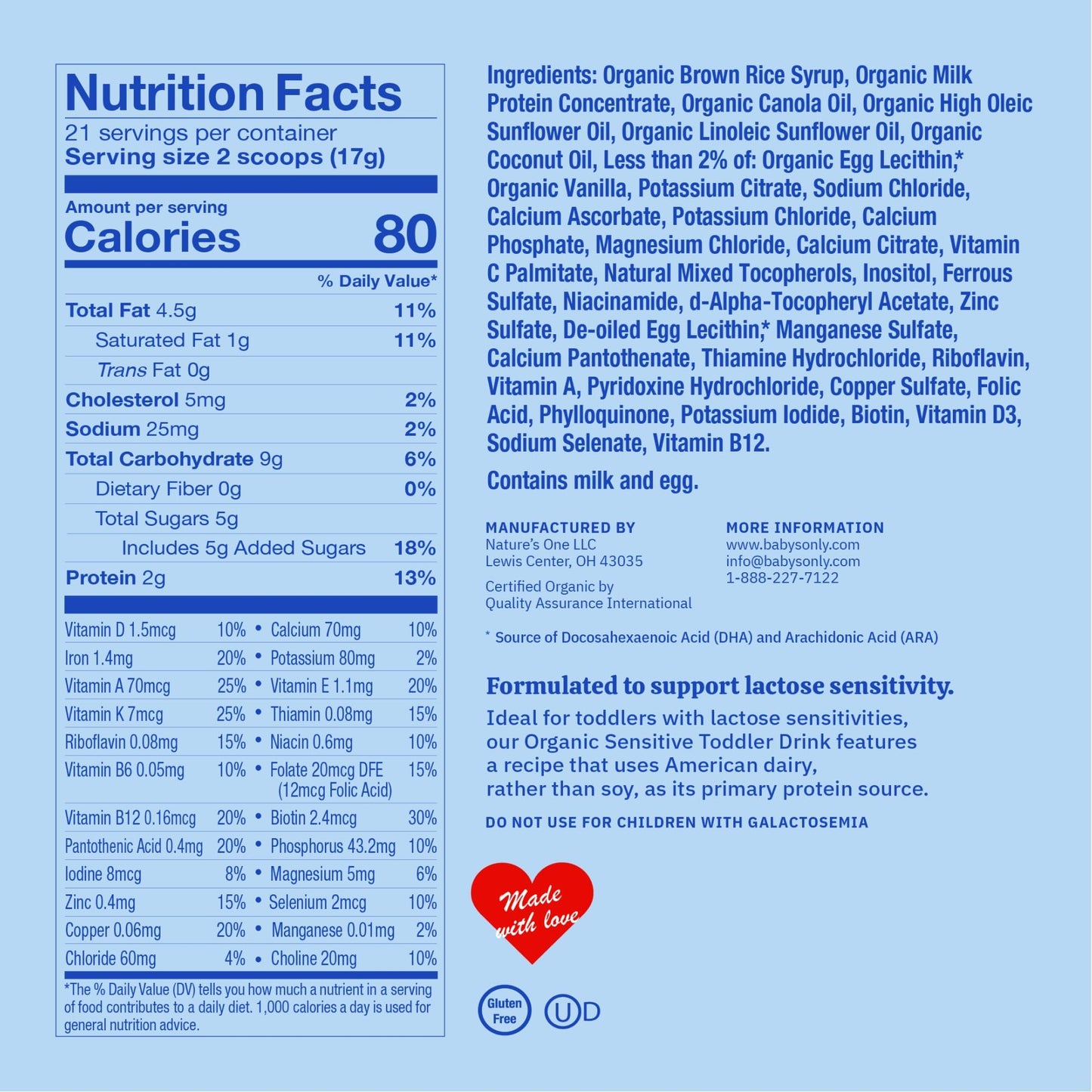 Baby'S Only Organic Lactorelief With Dha & Ara Toddler Formula, 12.7 Oz (Pack Of 1) Non Gmo Usda Organic Clean Label Project