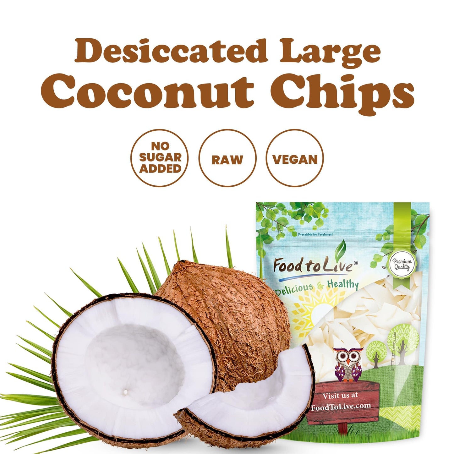 Food To Live Coconut Chips, 8 Ounces - Unsweetened Flakes, Unsulfured, Raw, Dried, Desiccated, Shaved Coco Nut Meat, Vegan, Keto