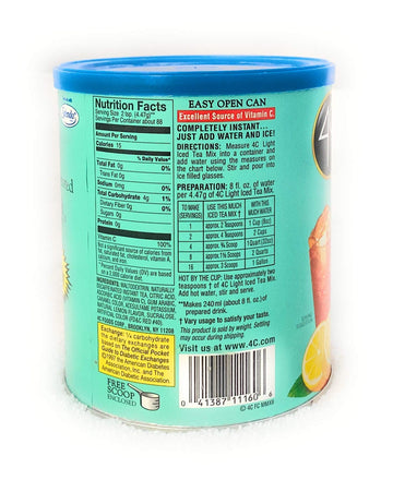 4C Light Powdered Drink Mix Cannisters, Light Decaffeinated Iced Tea, 22 Quarts, Family Sized Cannister, Low Calorie, Thirst Que