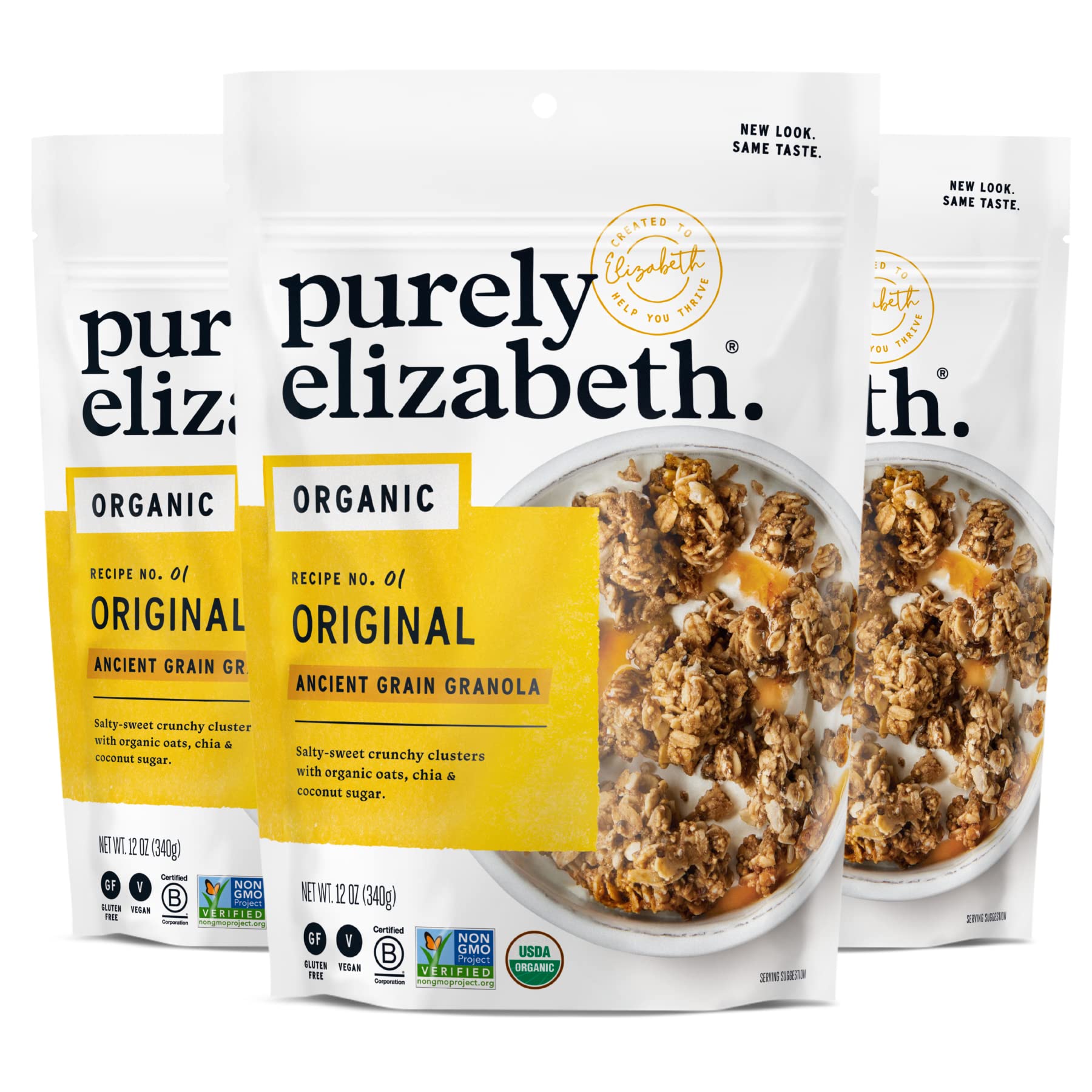 Purely Elizabeth Organic Original, Ancient Grain Granola, Gluten-Free, Non-Gmo (3 Ct, 12Oz Bags)