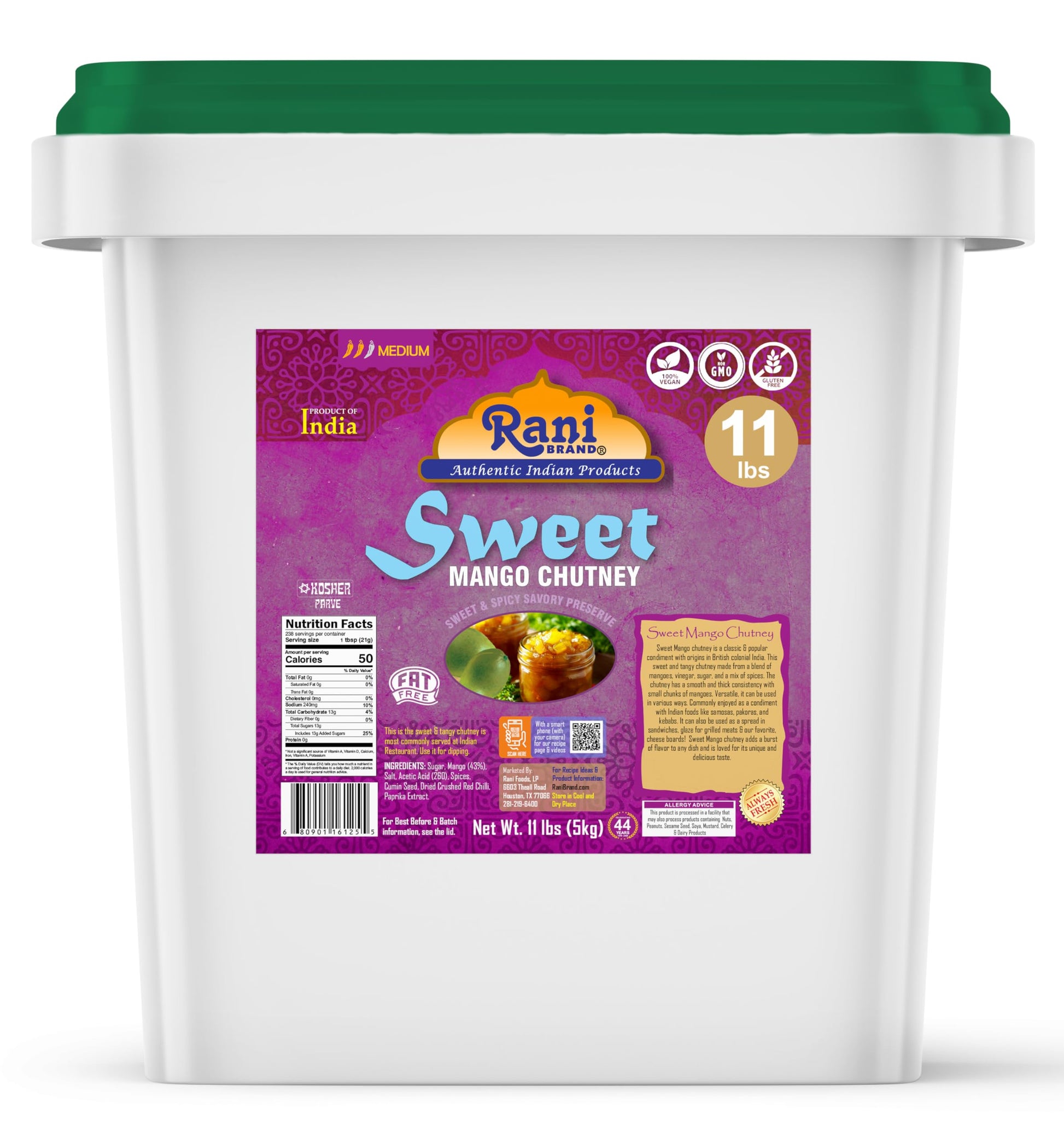 Rani Sweet Mango Chutney (Indian Preserve) 176oz (11lbs) 5kg Bulk, Ready to eat, Vegan ~ Gluten Free, All Natural, NON-GMO, Kosh